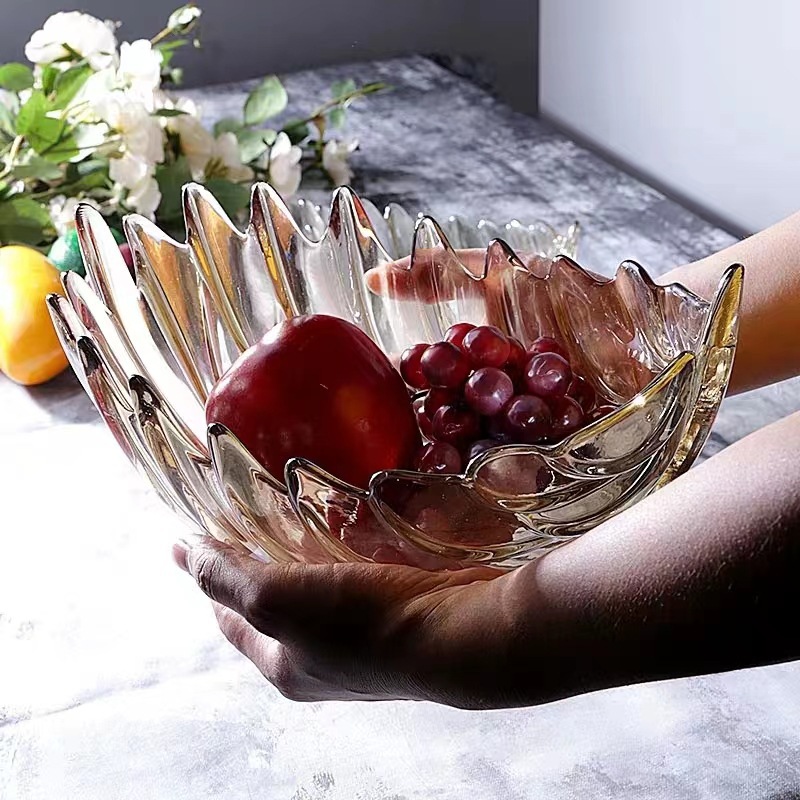 Large Nordic-style crystal glass fruit plate, snack plate, home living room fruit plate, feather fruit pit, candy plate pic 3