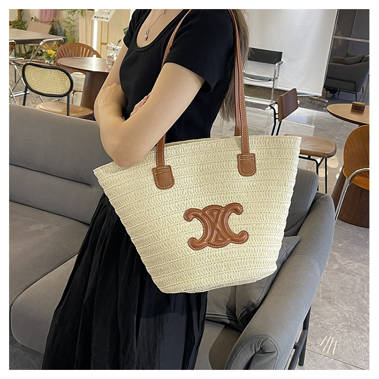 单肩草编包女士手提包大容量夏日旅游沙滩包手工编织菜篮子腋下包详情29