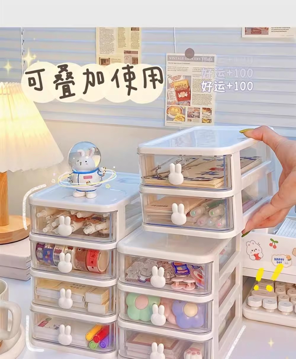 Storage cartoon desktop box, transparent small drawer desk, plastic mini storage box, rabbit stationery organizing box pic 19