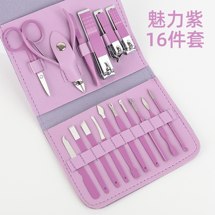 New folding bag nail clipper set, matcha green 16-piece nail tool set, portable home nail clipper set pic 9