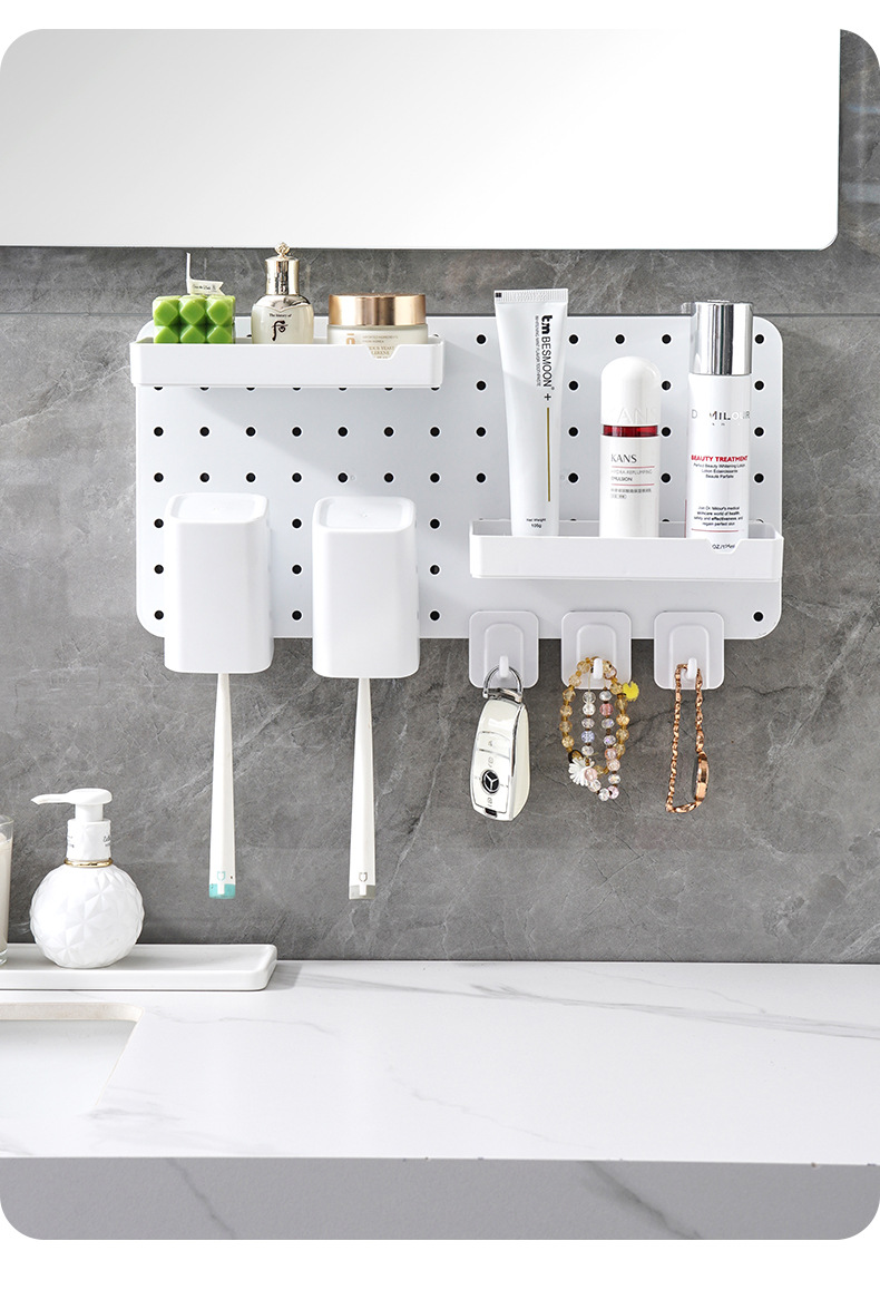洞洞板收纳架卫生间免打孔黏贴式置物架浴室厕所墙上洗漱用品储物架DIY组合架详情8