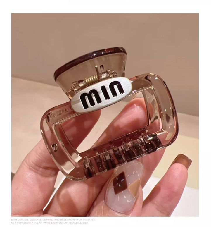 新款简约黑色茶咖色中号马尾抓夹方形半抓韩版蓬松银标发抓ins详情14