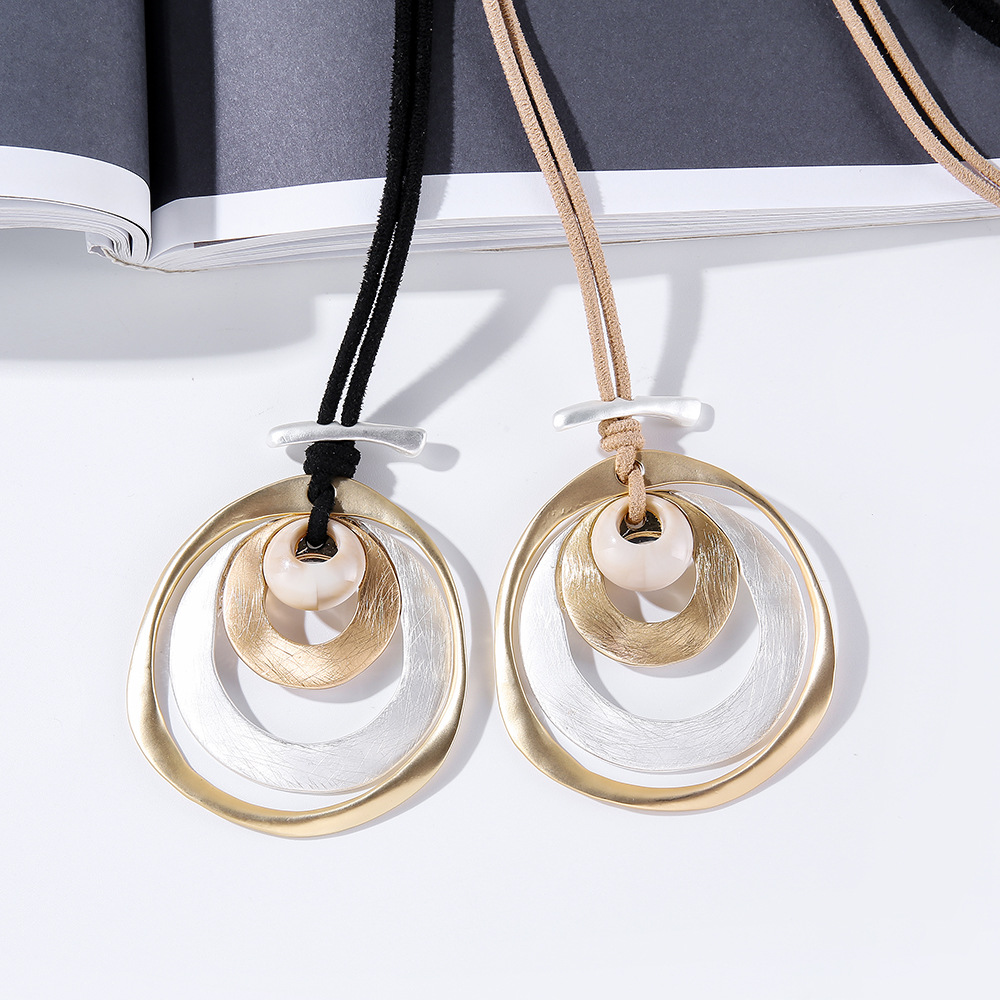 跨境饰品亚马逊爆款项链秋冬欧美撞色几何椭圆形金属吊坠女毛衣链详情11