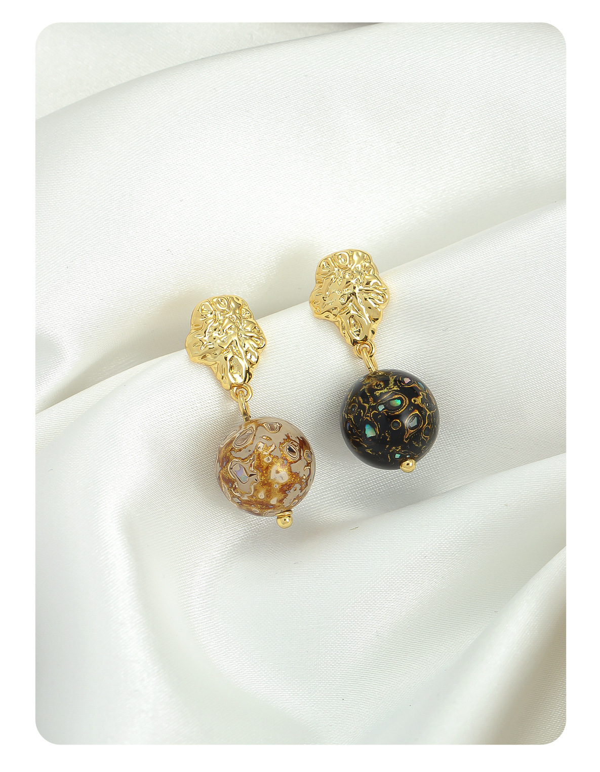 非遗大漆珠新中式耳钉不对称简约复古925银针小众设计高级感耳钉详情11