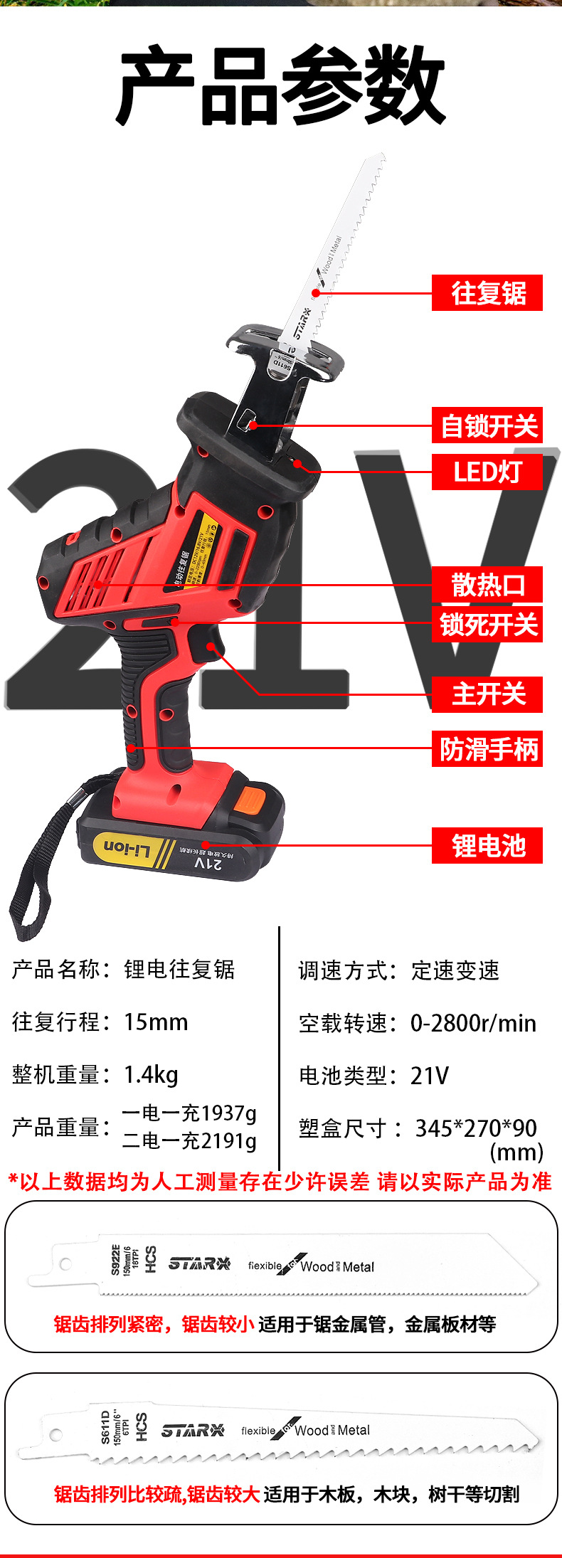 电动工具手电锯家用户外手持多功能伐木锂电往复锯电锯详情9