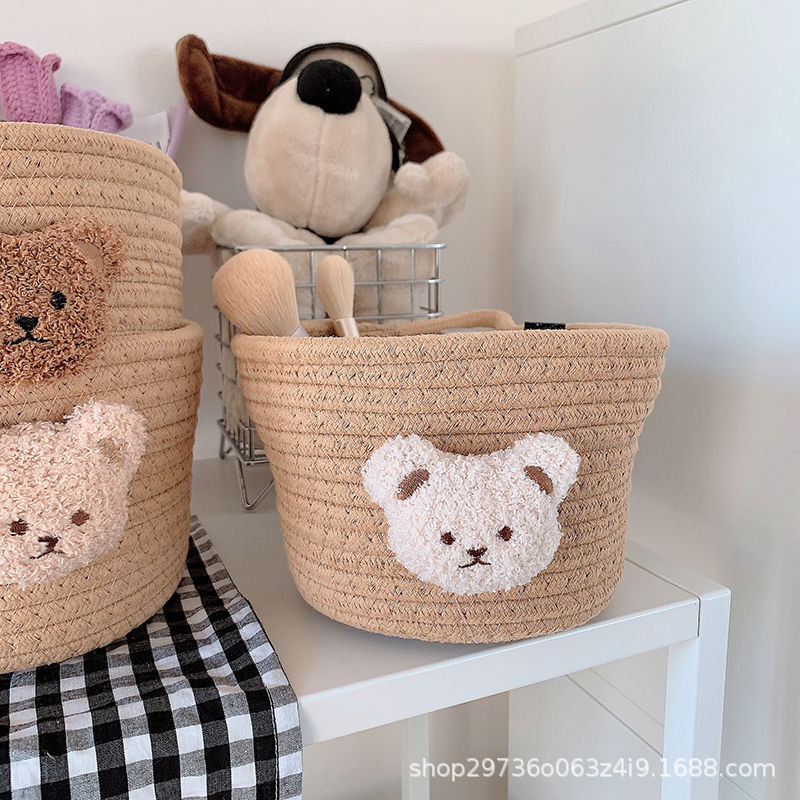 Ins-style cotton rope storage basket, woven bear desktop storage box, miscellaneous items, hair clips, hair bands, makeup brush storage basket pic 13