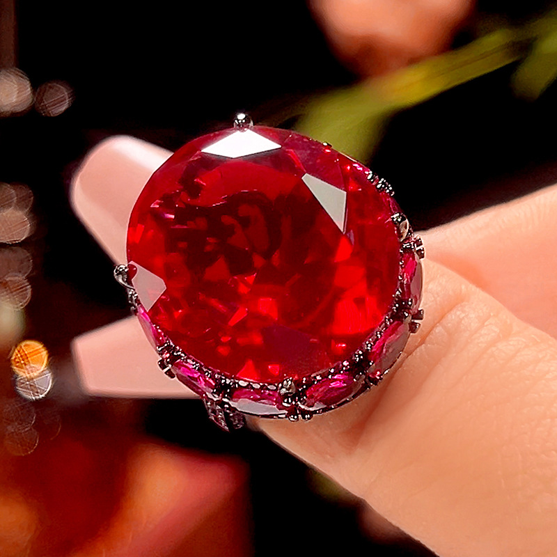 2025新款庄生生珠宝铜底镀金仿真干枯玫瑰轻奢豪镶古戒指石18*20详情7