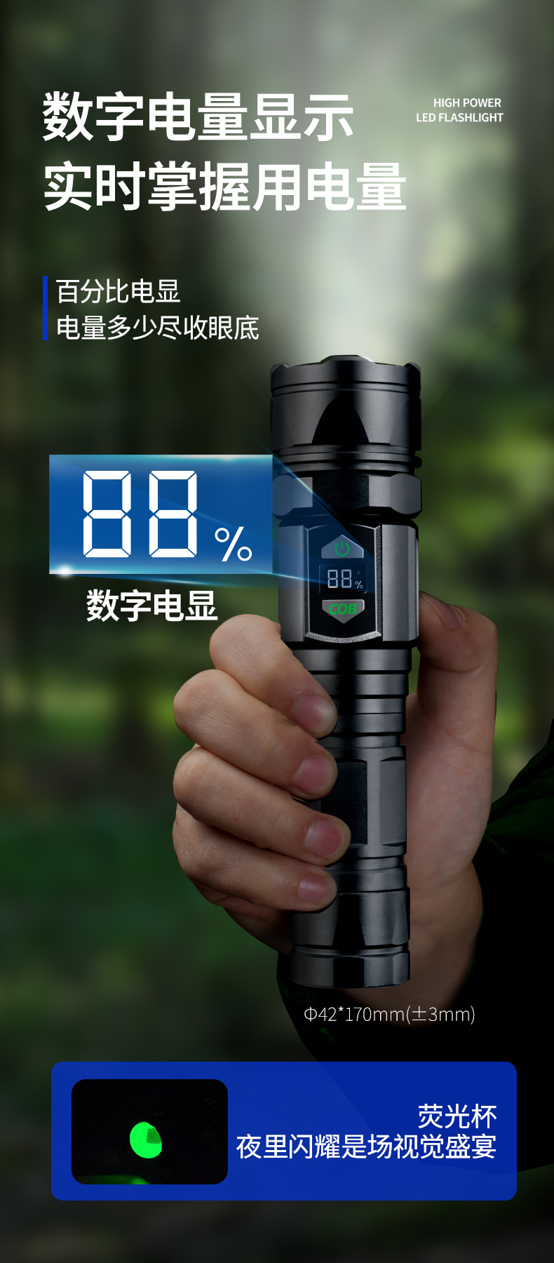 Cross-border 2025 New Product: High-intensity long-range flashlight with yellow and white dual laser digital display, outdoor dual-switch side light strip magnetic attraction pic 4