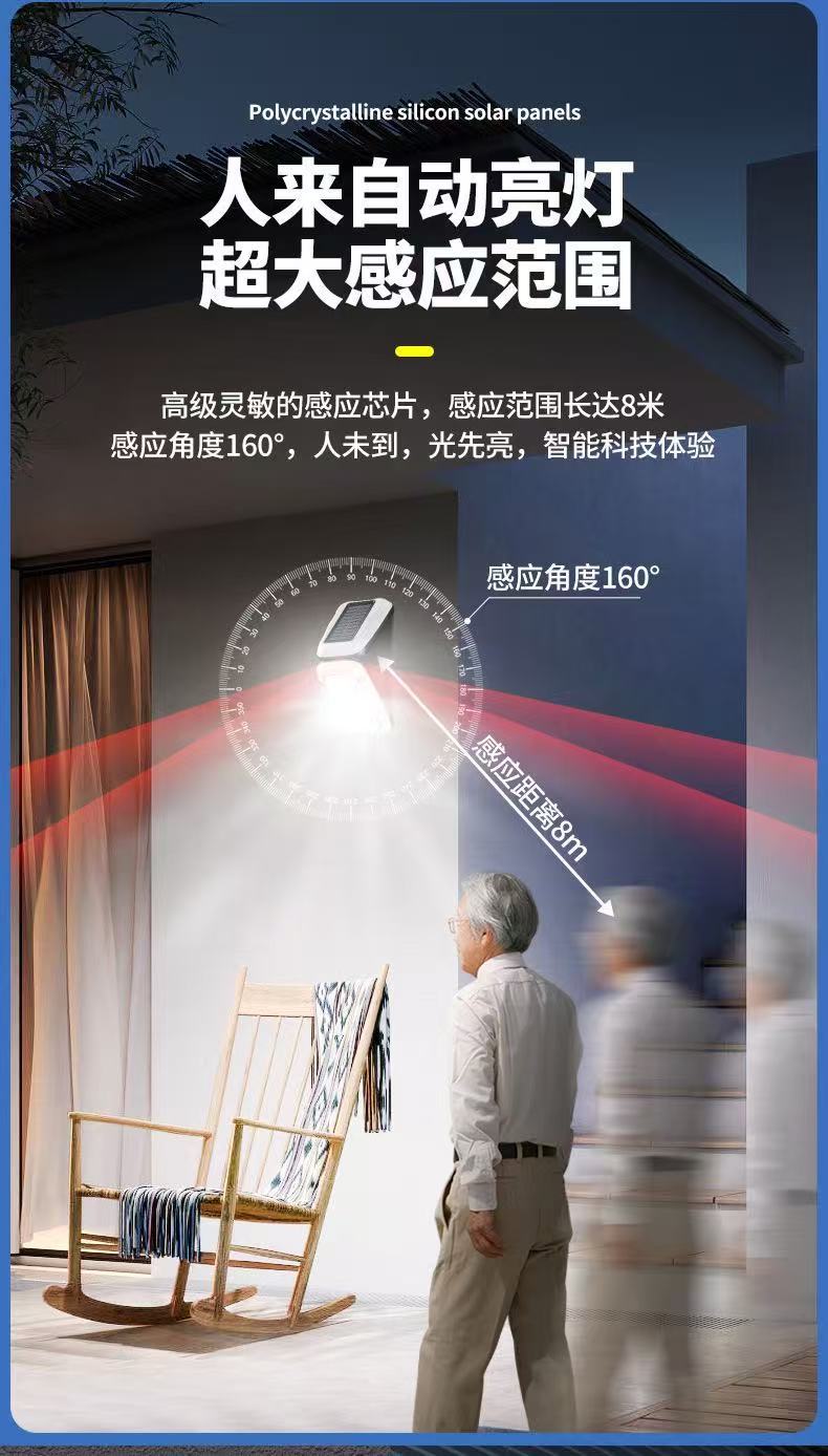 LED/COB solar sensor wall lamp, adjustable garden lamp, remote control waterproof, multi-speed light source, outdoor high-brightness pic 4