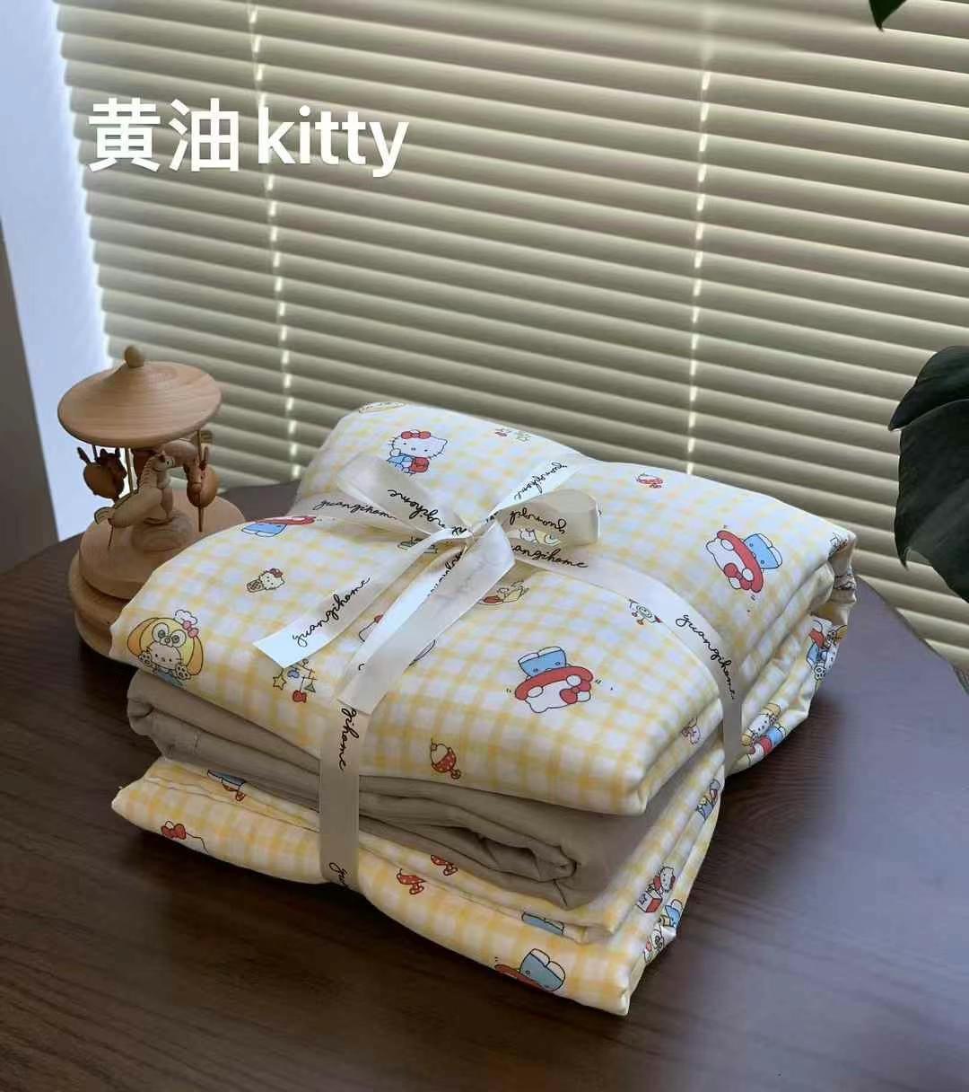 A set of three or four pieces with fresh small floral print double-layer yarn, pure cotton soft naked sleeping quilt cover and cartoon bedding pic 52
