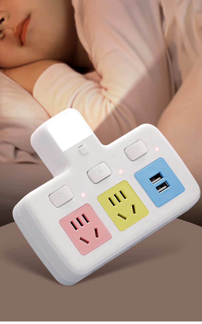 纯铜排插一转多插位 无线usb转换插座多功能家用办公插板夜灯插排详情8