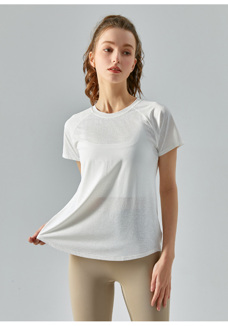 Spring and summer jacquard slit cutout yoga smock for women, light and quick-drying short-sleeved T-shirt, loose and breathable yoga wear top pic 26