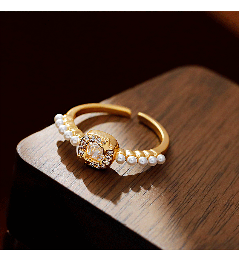 Hyacinth nicho diseño temperamento perla zirconia anillo mujer luz lujo sensación alta apertura ajustable anillo de dedo índice con adornos pic 7