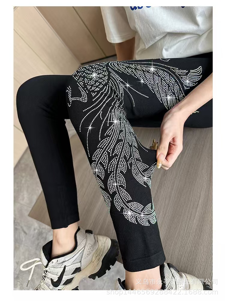 龙凤烫钻打底裤莫代尔高弹力裤高腰提臀运动健美裤铅笔裤秋冬加绒详情18