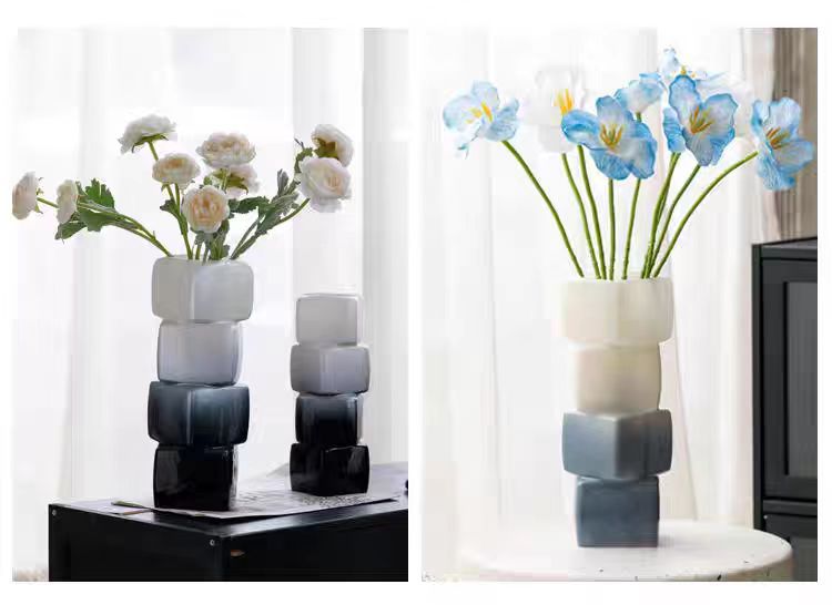 Artistic vase, glass, high-end French vintage, creative geometric table decoration, living room flower arrangement, creative display piece pic 9