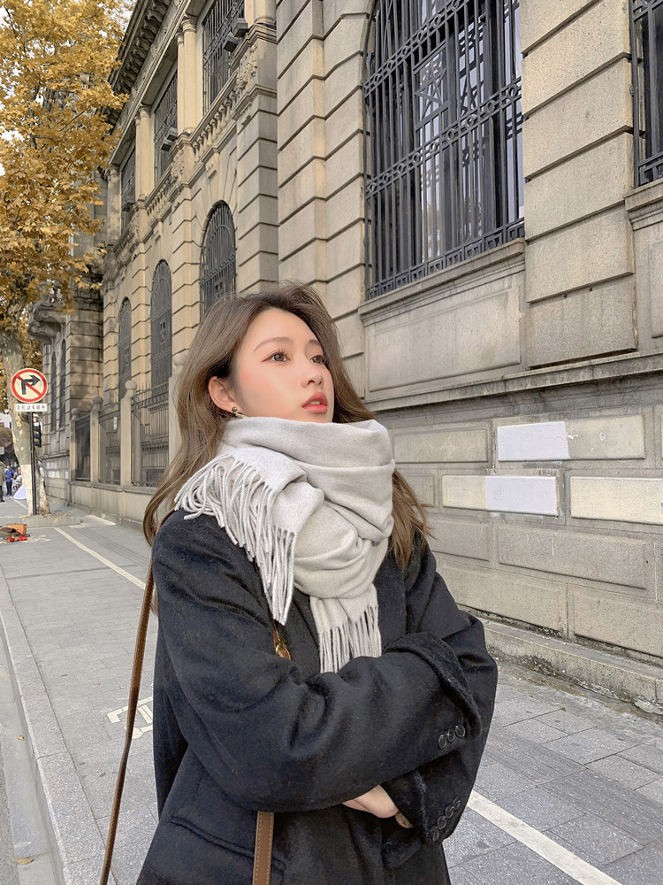 韩版纯色羊绒围巾女秋冬加厚百搭披肩男士白色羊毛围巾批发服装配饰详情41