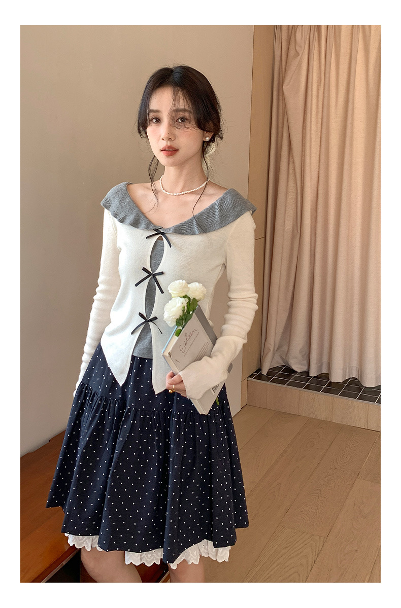 衣尔衫 设计感 假两件娃娃领蝴蝶结针织衫女短款温柔修身气质0337详情18