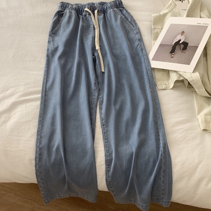 High-waisted Tencel jeans for women in summer, thin and plate-sized, loose and slimming, with a drooping effect, straight-leg wide-leg pants pic 7