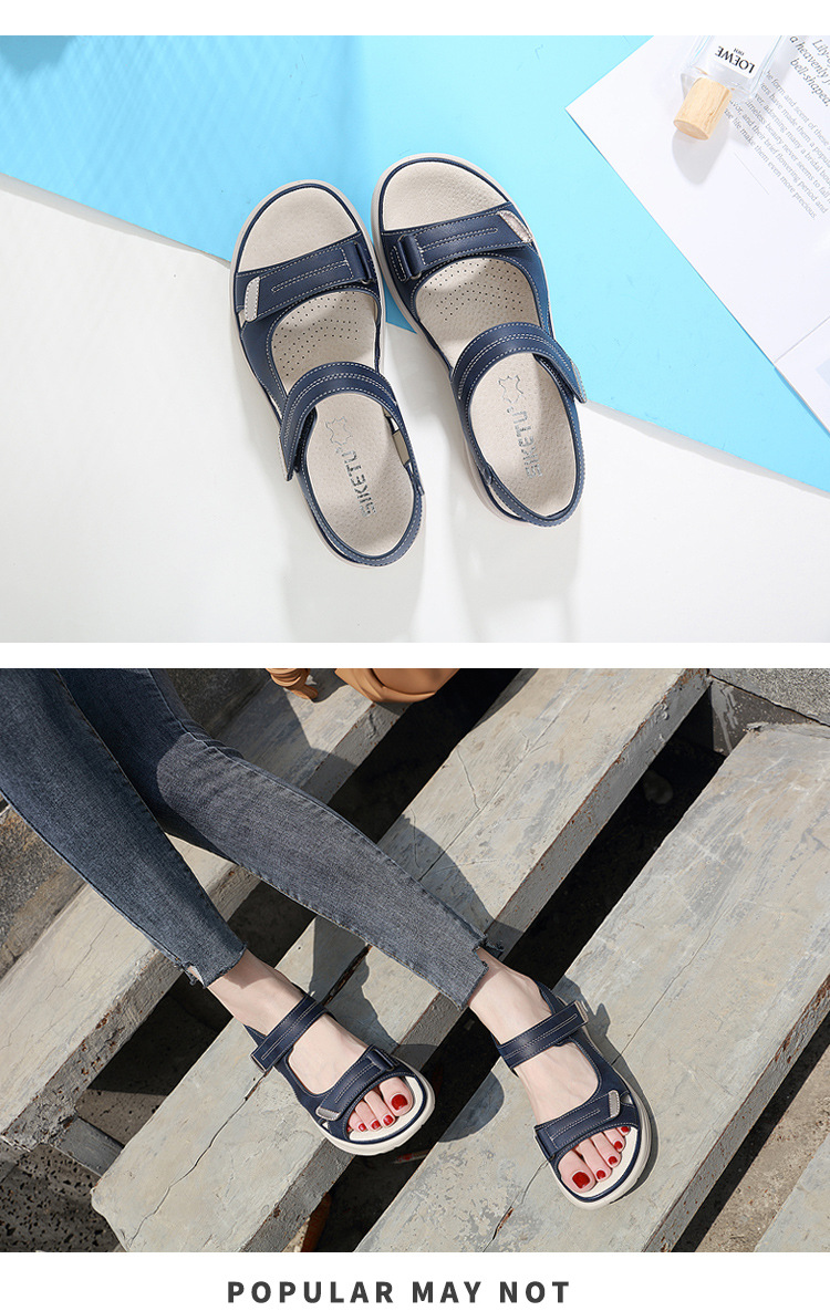 Summer 2024 new genuine leather sandals for women, sporty style, wedge and lightweight Velcro, large-sized slippers for women, one-piece consignment pic 11
