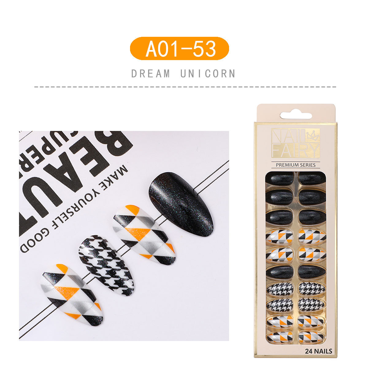 New striped nail tips, 24 pieces of finished nail tips, detachable teardrop nails, wearable nail false nails pic 10