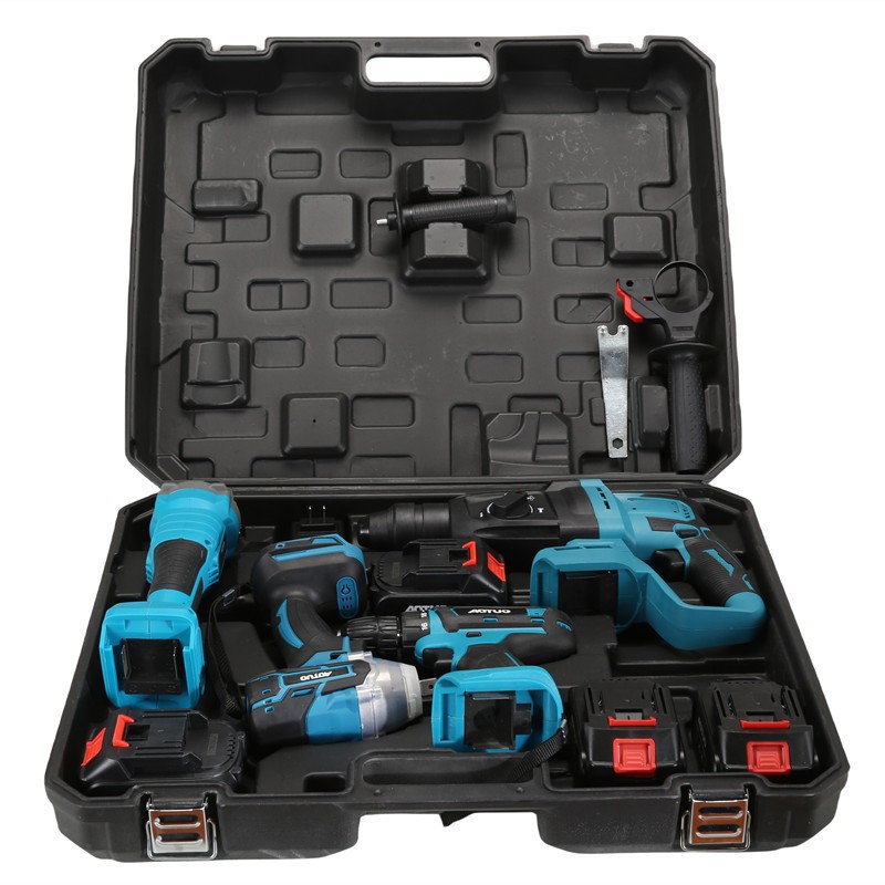 Customized cross-border brushless lithium electric tool set, four-piece set of lithium battery impact drill, Angle grinder, electric drill and wrench pic 1