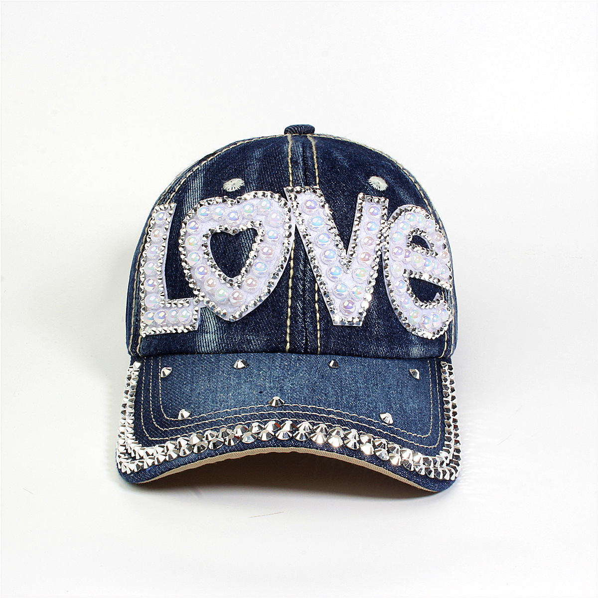 跨境外贸新款牛仔布女镶钻欧美国休闲成人棒球帽时尚洋气鸭舌帽子详情40