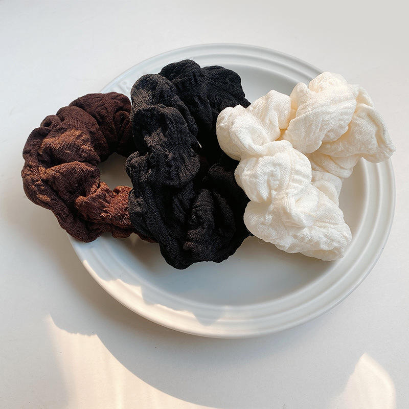 Skin-friendly, soft and smooth, pleated solid color large intestine hair band, retro bun hairstyle, cream puff hair tie, ins leather band hair accessory for women pic 3