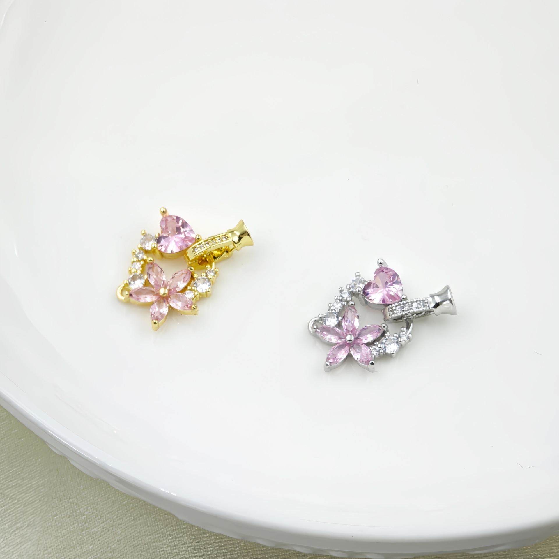 新款diy珍珠饰品配件 T方钻项链手链连接铜镀真金扣子 半成品空托详情5