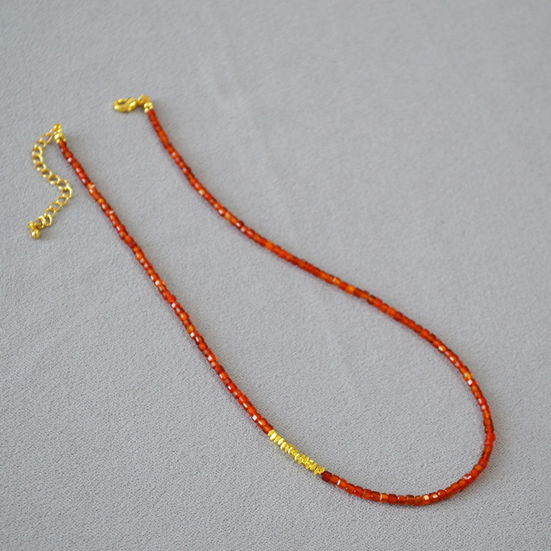 国潮新中式小众设计南红玛瑙切角方粒真石碎银子串珠简约项链手链详情5