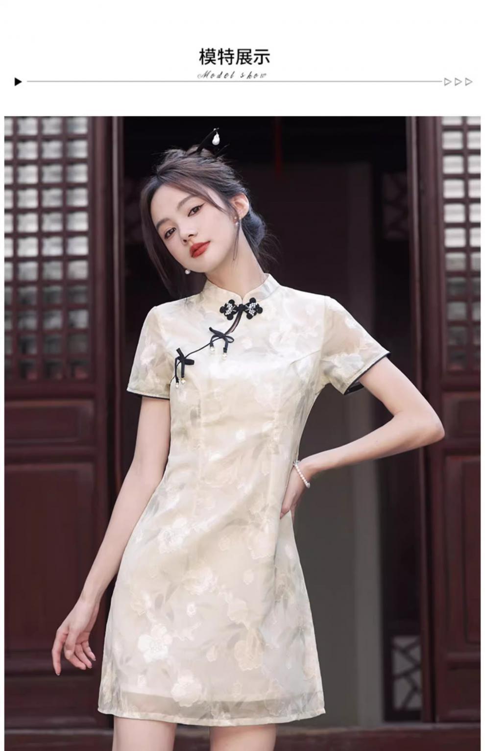 New Chinese-style printed dress for petite women in summer 2024, improved cheongsam short skirt pic 3