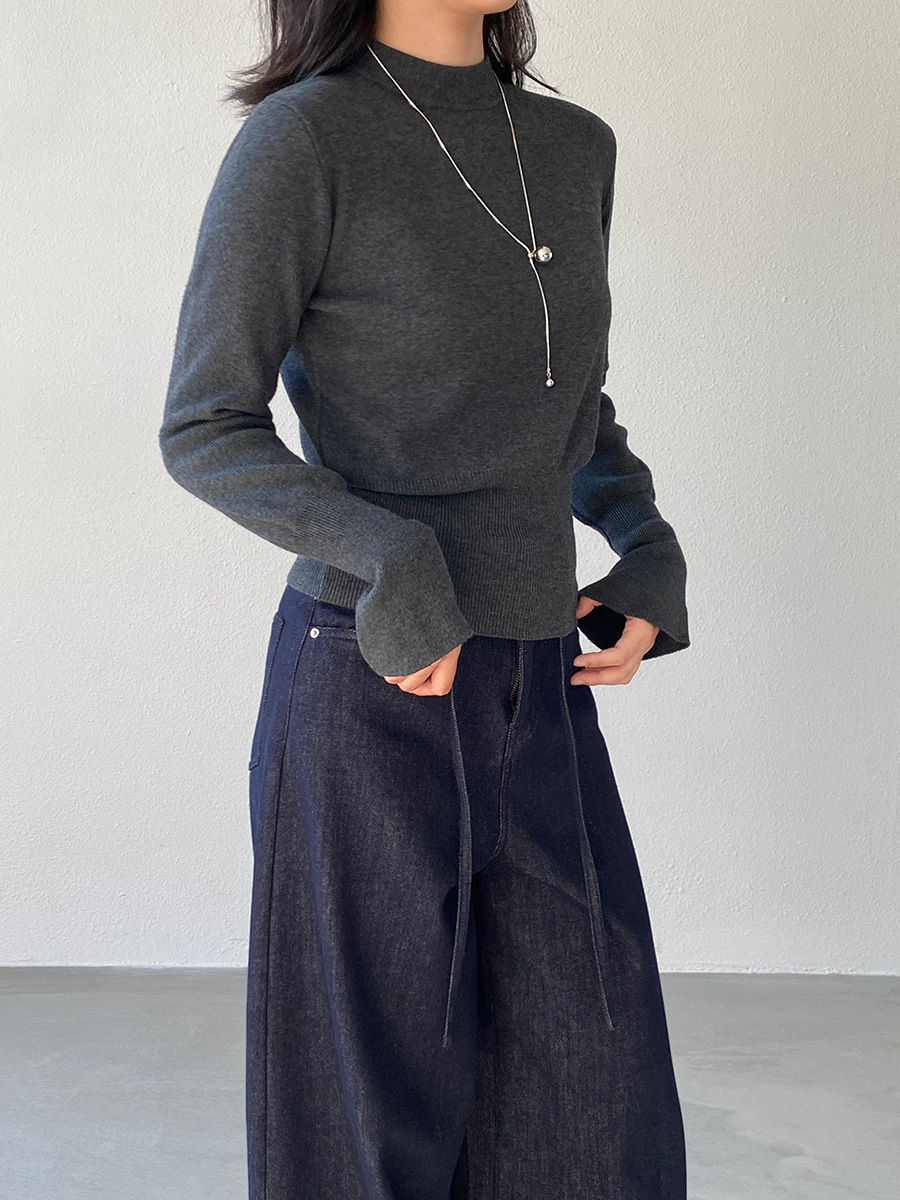 Jiangzuo [Winter Daylight] Korean-style semi-high neck flared sleeve knitted sweater for women to slim their waisted waist in winter 3012 pic 30