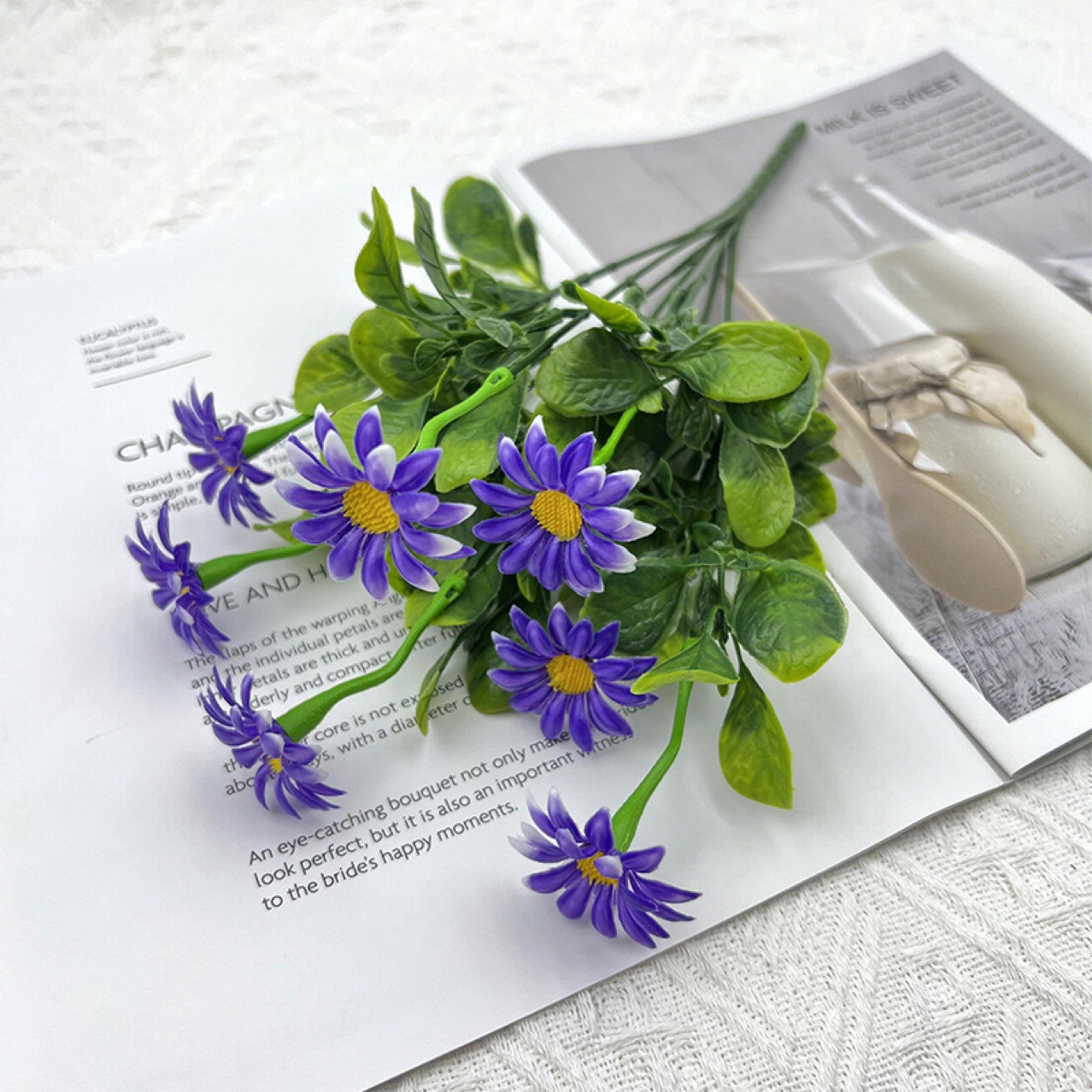 新款仿真洋甘菊小把雏菊花束户外阳台客厅餐桌摆设办公园艺装饰详情3