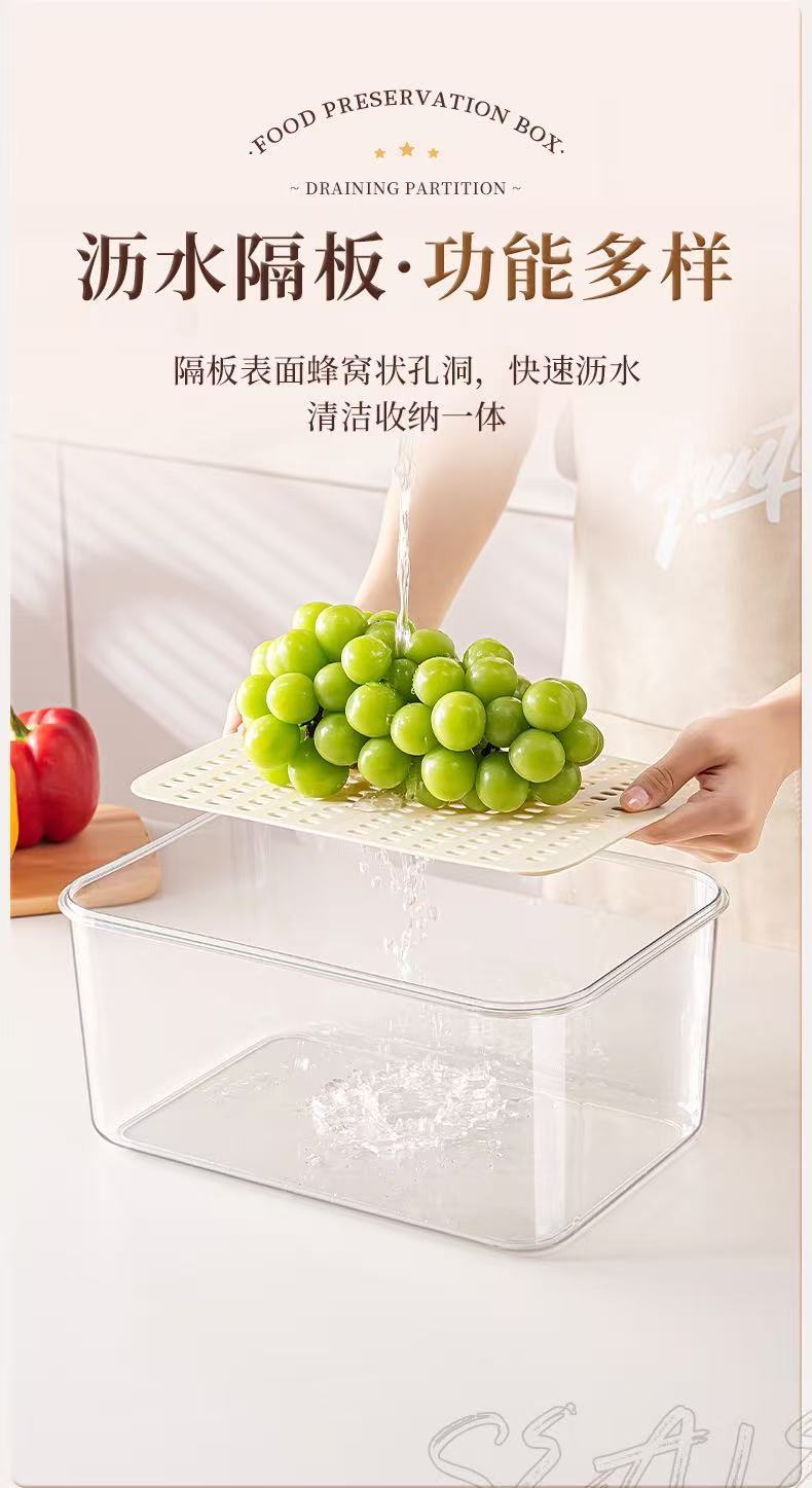 冰箱收纳盒沥水保鲜盒计时密封保鲜储物大容量水果蔬菜冷藏保鲜盒02396-1011-1017详情9