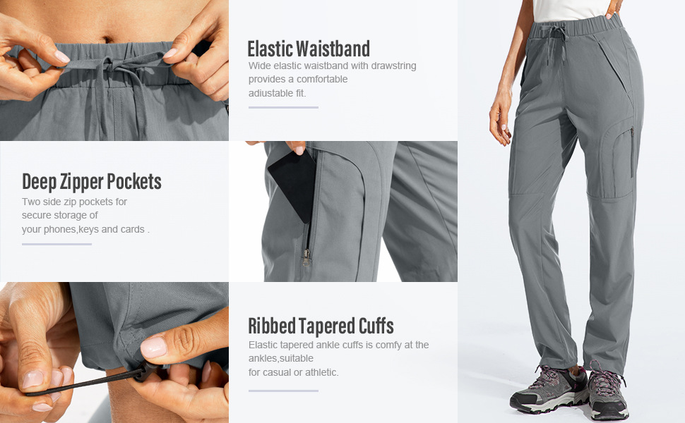 跨境亚马逊新款女士休闲运动舒适长裤拼接束脚松紧工装长裤详情6