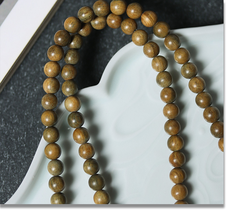Natural green sandalwood 108-bead Buddhist prayer beads bracelet for men and women, 0.8 bracelet, ethnic ancient style, hand-held pic 7