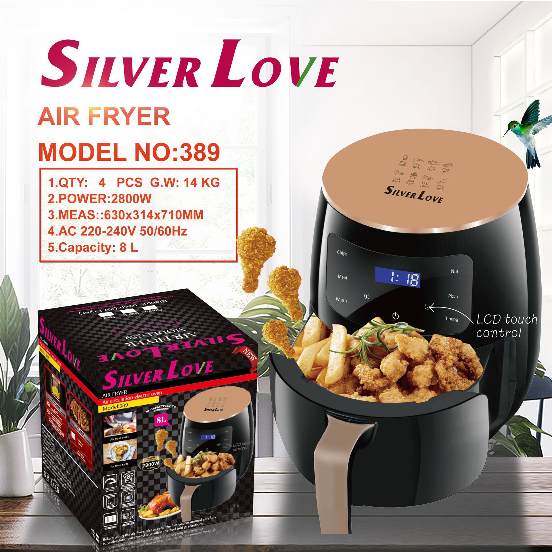 Airfryer home air fryer, electric fryer, multi-functional smart fried chicken and French fries 1400WZ209 for export pic 2