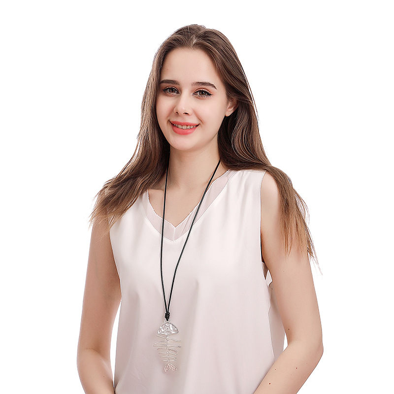 亚马逊爆款跨境饰品时尚欧美几何鱼形吊坠长款项链女士金属毛衣链详情6