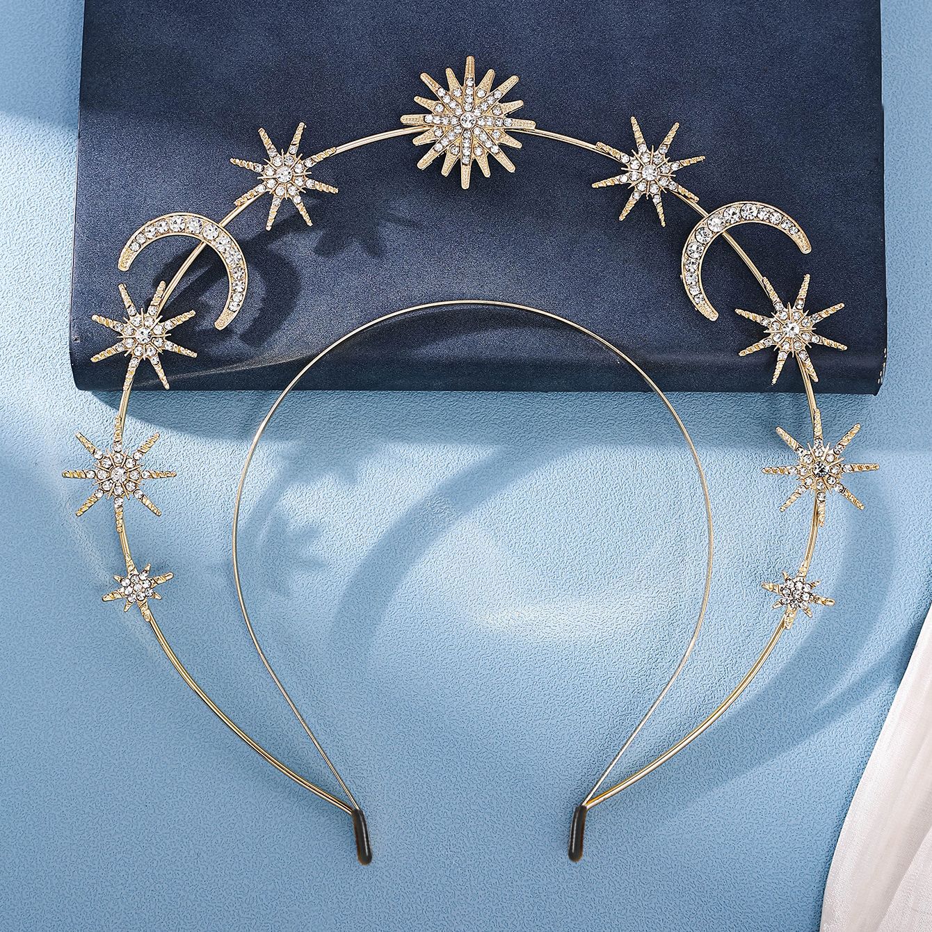 Moda europea y americana diosa del sol doble cabeza hoop hexagrama estrella luna aleación de cristal hoop pelo barroco accesorios pic 4