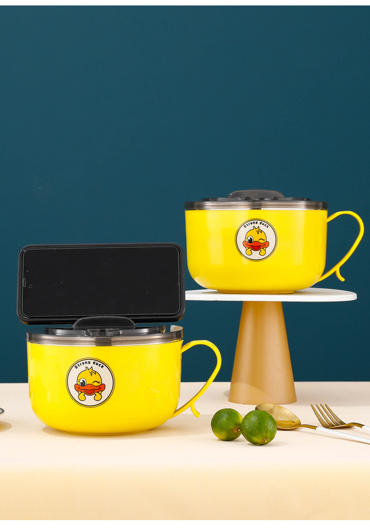 A free shipping instant noodle bowl made of 304 stainless steel with a lid, a large instant noodle bowl, a portable lunch box for student dormitories pic 19