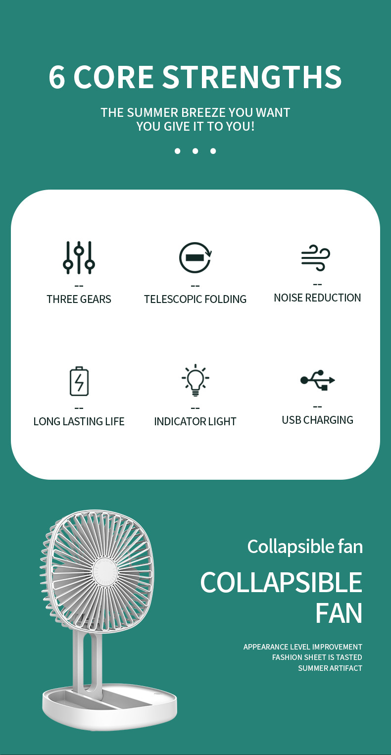 Folding Fan складной вентилятор на третьей скорости, аэродинамический стол на открытом воздухе летом охлаждается ароматический заменитель M141 pic 3