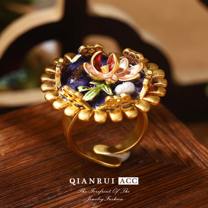 恶魔之眼珍珠夸张开口戒指莫奈花园油画系列流苏花卉珐琅耳环批发详情18