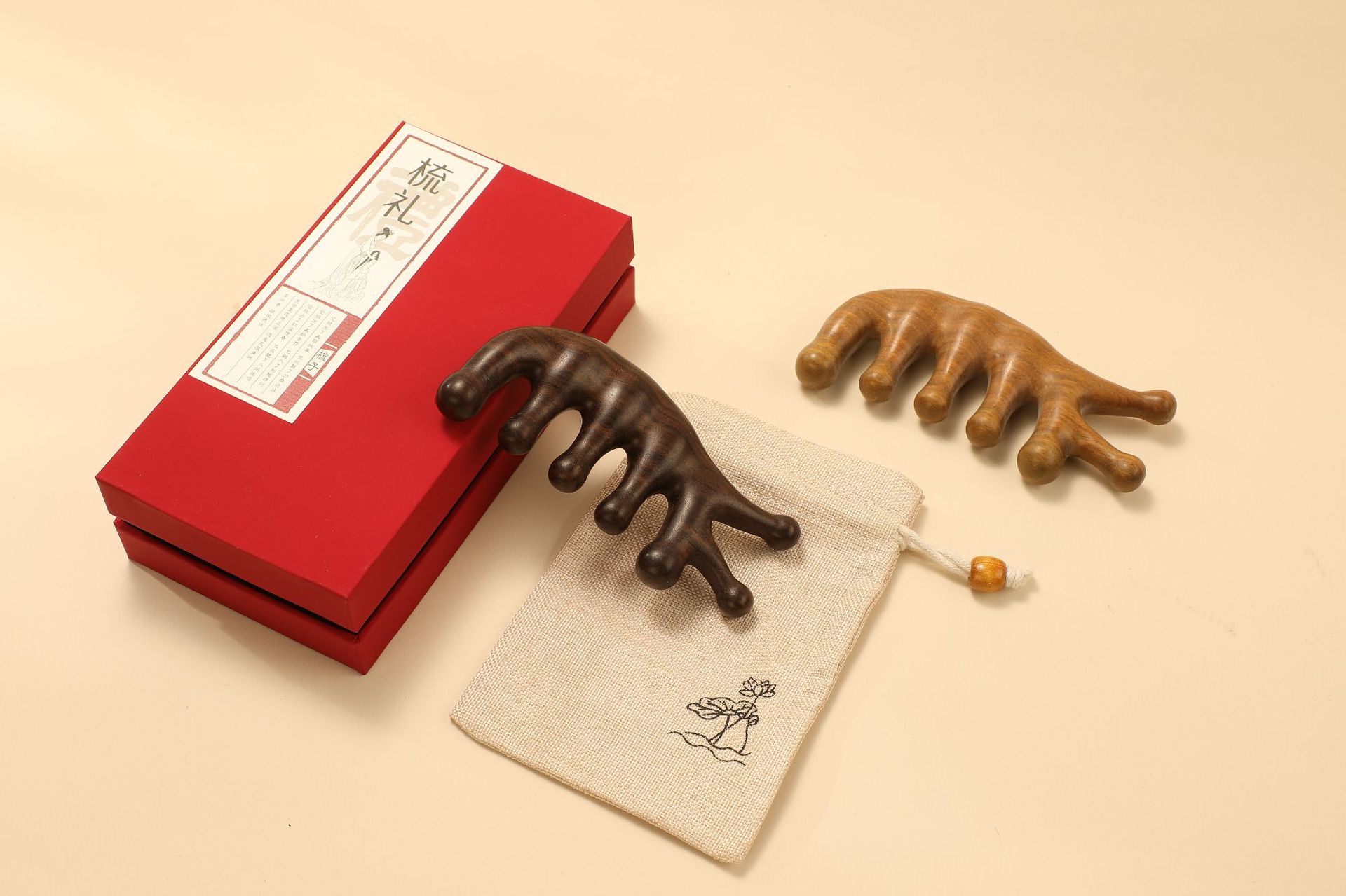 天然绿檀木按摩梳子经络梳头疗头皮五齿圆头按摩梳七齿疏通经络梳详情14