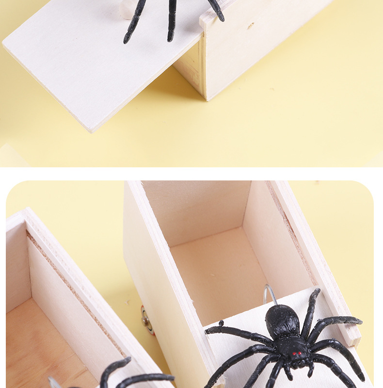 A shocking spider wooden box, the same style as Douyin, is a parody and creative prank toy. Wholesale from the spider prank manufacturer pic 9