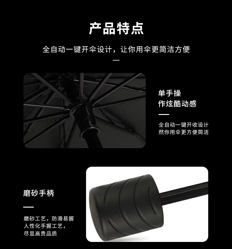 三折10骨商务包边晴雨伞黑胶防晒太阳伞厂家批发广告伞可印logo10详情3