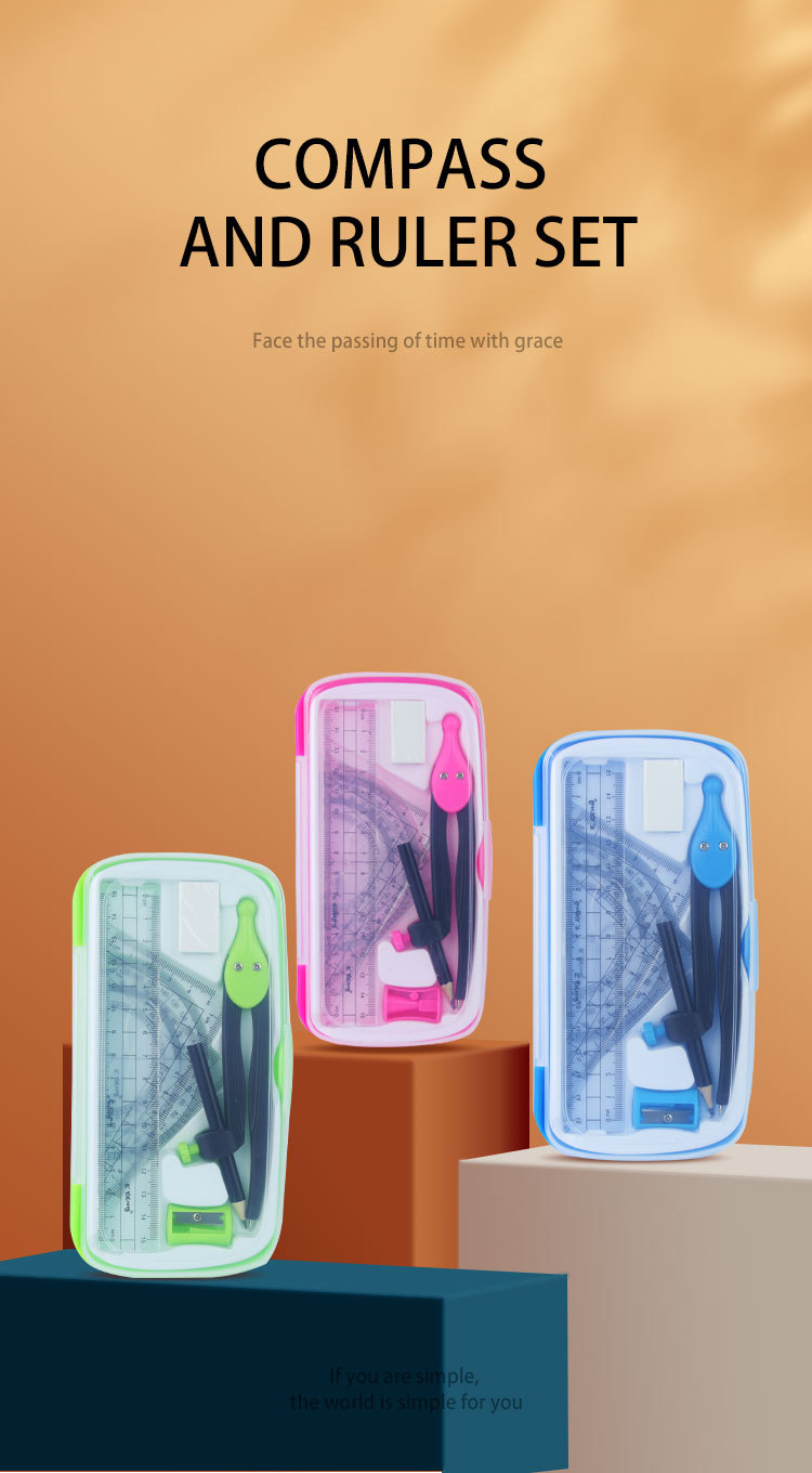 Yalong Cross-border Student Learning Supplies 8-in-1 Durable Plastic Compass Math Set with Ruler and drawing tools pic 1