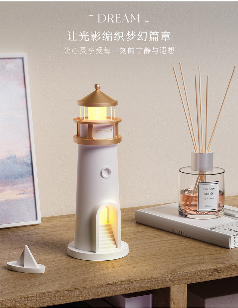 2025新款月光灯塔氛围灯 月亮月球卧室床头投影灯 人来即亮感应灯详情5
