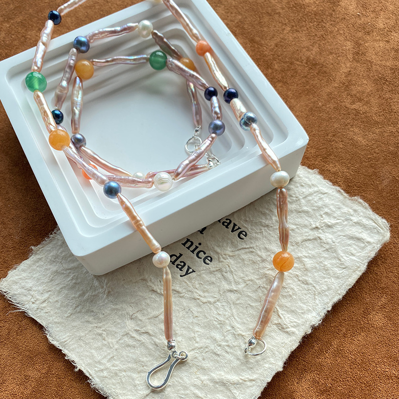 欧美轻奢高级小众设计天然珍珠搭配天然石串珠锁骨链个性精致时尚详情19