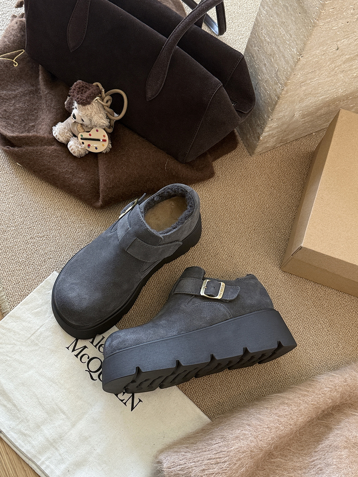 MARCO&JOYCE厚底增高勃肯鞋女冬季新款加绒松糕一脚蹬乐福鞋单鞋详情19