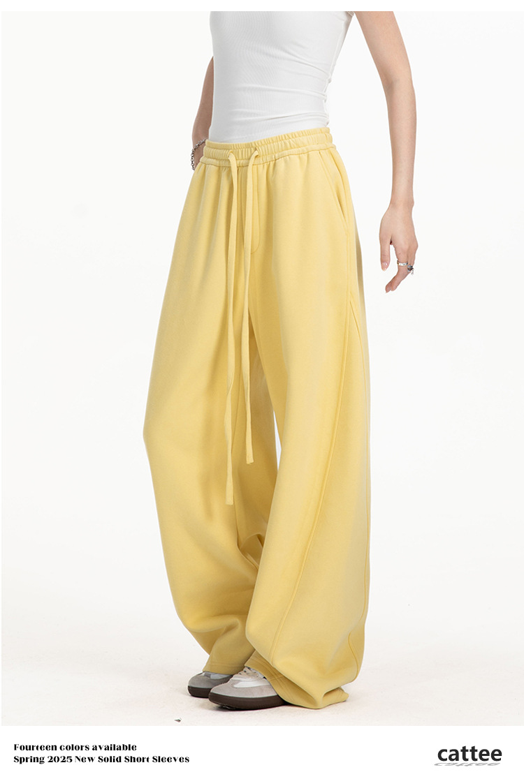 College-style solid-color straight-leg curved casual pants for men and women, loose wide-leg sport sweatpants for spring and autumn pic 13