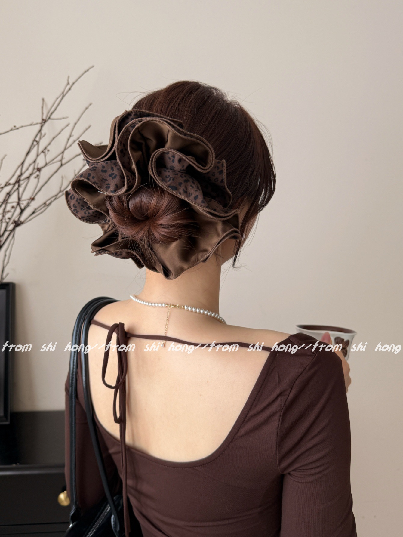 韩版四层锁边AB面双拼豹纹发圈气质百搭丸子头头花时尚发绳扎头绳详情10